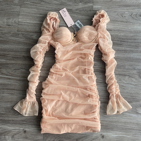 Oh Polly Dresses & Skirts - Oh Polly plunge mini dress sand